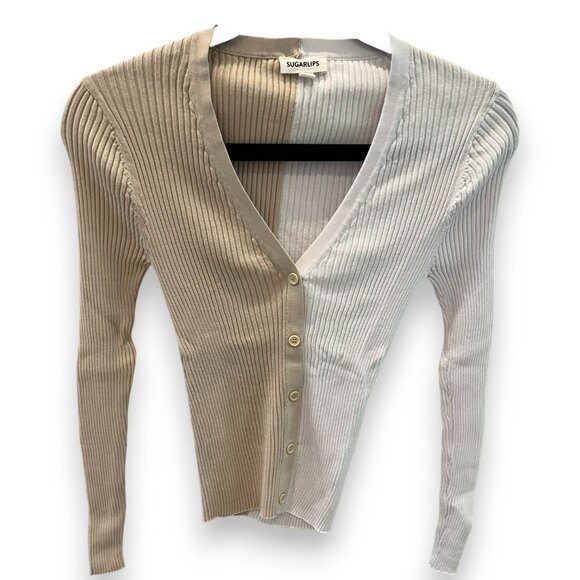 Sugarlips Olivia Mill Button Up Ribbed Cardigan, Oatmeal, NWOT - Picture 5 of 5